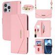 For iPhone 16 Pro Cross Texture Crossbody Lanyard Leather Phone Case(Pink) - iPhone 16 Pro Cases by PMC TechLife | Online Shopping South Africa | PMC TechLife | Buy Now Pay Later Mobicred