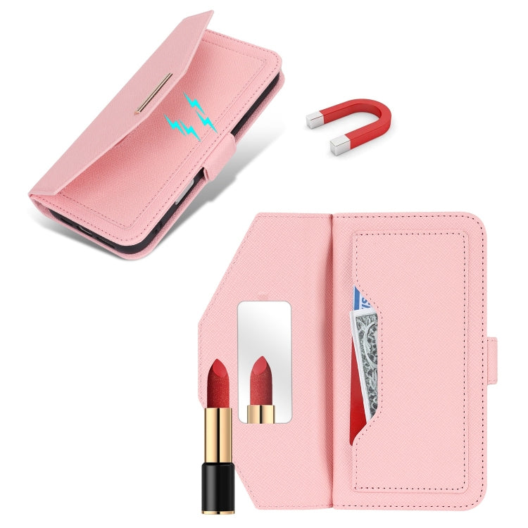 For iPhone 16 Pro Cross Texture Crossbody Lanyard Leather Phone Case(Pink)