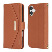 For iPhone 16 Plus Cross Texture Crossbody Lanyard Leather Phone Case(Brown)