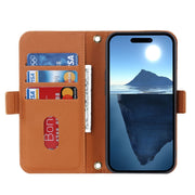 For iPhone 16 Plus Cross Texture Crossbody Lanyard Leather Phone Case(Brown)
