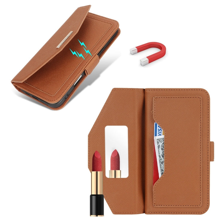 For iPhone 16 Plus Cross Texture Crossbody Lanyard Leather Phone Case(Brown)