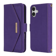 For iPhone 16 Plus Cross Texture Crossbody Lanyard Leather Phone Case(Purple)