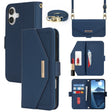 For iPhone 16 Cross Texture Crossbody Lanyard Leather Phone Case(Blue) - iPhone 16 Cases by PMC TechLife | Online Shopping South Africa | PMC TechLife | Buy Now Pay Later Mobicred