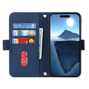 For iPhone 16 Cross Texture Crossbody Lanyard Leather Phone Case(Blue)