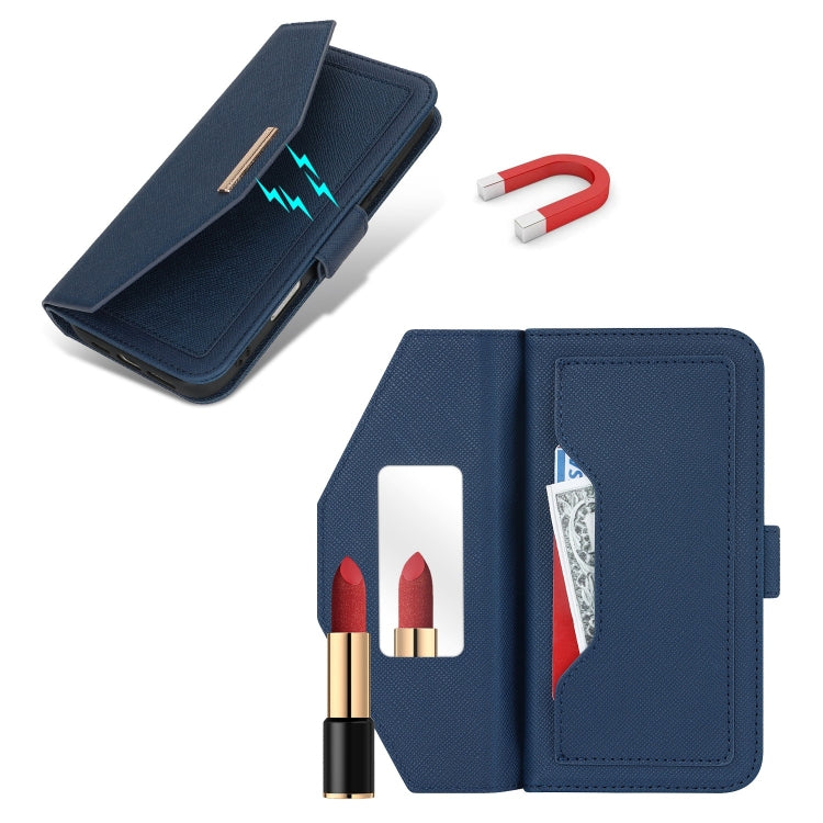 For iPhone 16 Cross Texture Crossbody Lanyard Leather Phone Case(Blue)