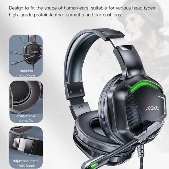 Yesido EK01 Head-mounted RGB Gaming Wired Earphone with Microphone(Black)