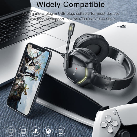 Yesido EK01 Head-mounted RGB Gaming Wired Earphone with Microphone(Black)
