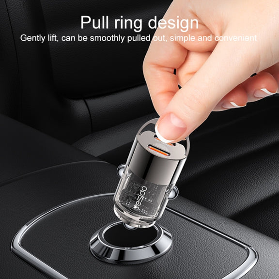 Yesido Y69 PD30W Dual USB-C / Type-C Zinc Alloy Mini Car Charger(Metal Grey)