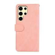 For Samsung Galaxy S25 Ultra 5G ABEEL Color Block Magnetic RFID Leather Phone Case(Pink-Cyan)