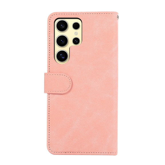 For Samsung Galaxy S25 Ultra 5G ABEEL Color Block Magnetic RFID Leather Phone Case(Pink-Cyan)