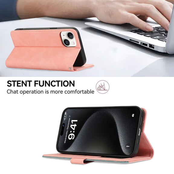For Samsung Galaxy S25 Ultra 5G ABEEL Color Block Magnetic RFID Leather Phone Case(Pink-Cyan)
