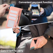 For Samsung Galaxy S25 Ultra 5G ABEEL Color Block Magnetic RFID Leather Phone Case(Pink-Cyan)