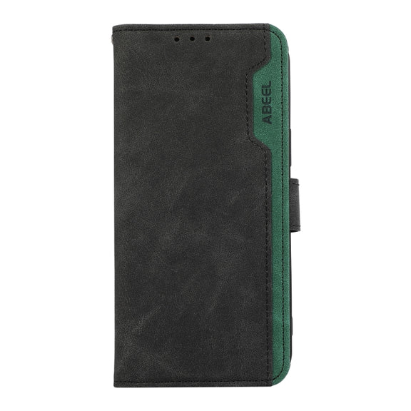 For Samsung Galaxy S25 Ultra 5G ABEEL Color Block Magnetic RFID Leather Phone Case(Black-Green)