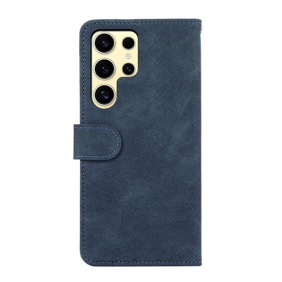 For Samsung Galaxy S25 Ultra 5G ABEEL Color Block Magnetic RFID Leather Phone Case(Blue-Brown)
