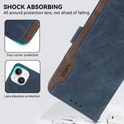 For Samsung Galaxy S25 Ultra 5G ABEEL Color Block Magnetic RFID Leather Phone Case(Blue-Brown)