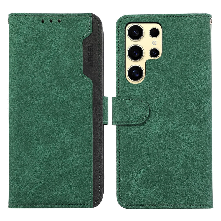 For Samsung Galaxy S25 Ultra 5G ABEEL Color Block Magnetic RFID Leather Phone Case(Green-Black) - Galaxy S25 Ultra 5G Cases by PMC TechLife | Online Shopping South Africa | PMC TechLife | Buy Now Pay Later Mobicred