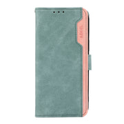 For Samsung Galaxy S25 Ultra 5G ABEEL Color Block Magnetic RFID Leather Phone Case(Cyan-Pink)