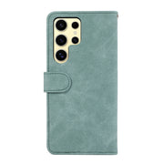 For Samsung Galaxy S25 Ultra 5G ABEEL Color Block Magnetic RFID Leather Phone Case(Cyan-Pink)