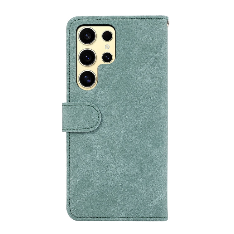 For Samsung Galaxy S25 Ultra 5G ABEEL Color Block Magnetic RFID Leather Phone Case(Cyan-Pink)