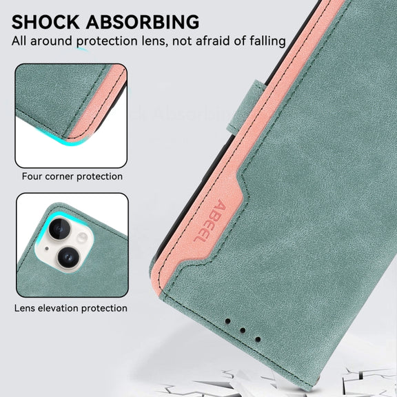 For Samsung Galaxy S25 Ultra 5G ABEEL Color Block Magnetic RFID Leather Phone Case(Cyan-Pink)
