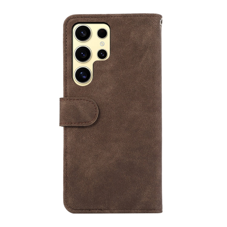 For Samsung Galaxy S25 Ultra 5G ABEEL Color Block Magnetic RFID Leather Phone Case(Brown-Blue)
