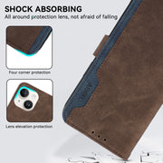 For Samsung Galaxy S25 Ultra 5G ABEEL Color Block Magnetic RFID Leather Phone Case(Brown-Blue)