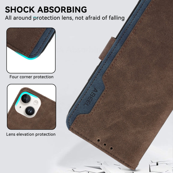 For Samsung Galaxy S25 Ultra 5G ABEEL Color Block Magnetic RFID Leather Phone Case(Brown-Blue)
