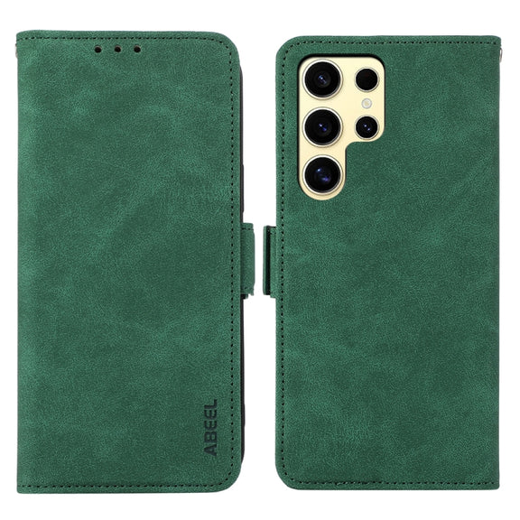 For Samsung Galaxy S25 Ultra 5G ABEEL Frosted Magnetic RFID Leather Phone Case(Green)