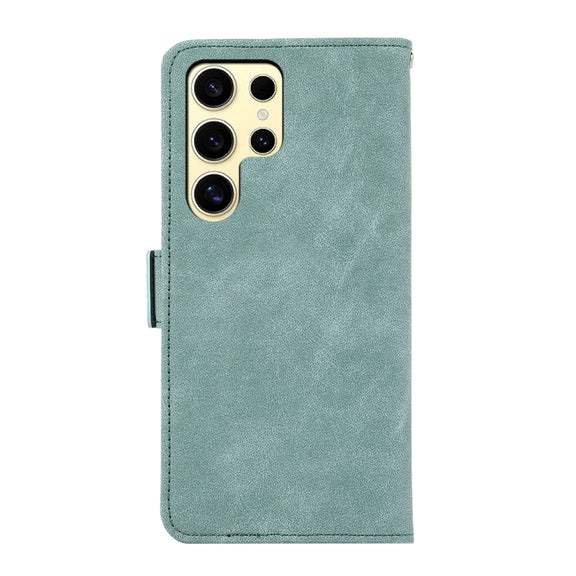 For Samsung Galaxy S25 Ultra 5G ABEEL Frosted Magnetic RFID Leather Phone Case(Cyan)
