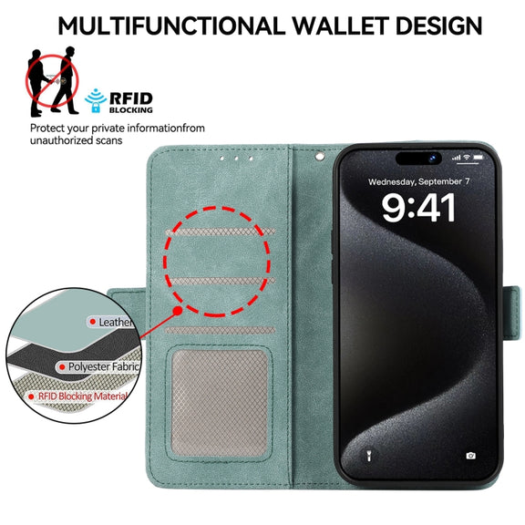 For Samsung Galaxy S25 Ultra 5G ABEEL Frosted Magnetic RFID Leather Phone Case(Cyan)