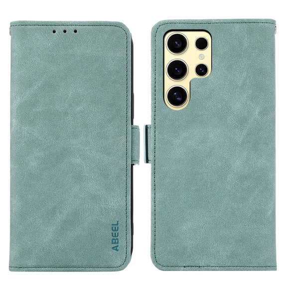 For Samsung Galaxy S25 Ultra 5G ABEEL Frosted Magnetic RFID Leather Phone Case(Cyan)