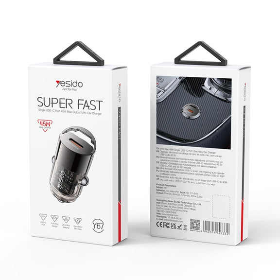 Yesido Y67 PD45W Single USB-C / Type-C Zinc Alloy Mini Car Charger(Metal Grey)