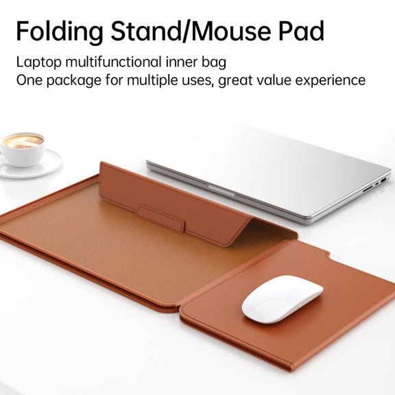 Multifunctional Laptop PU Magnetic Stand Split Liner Bag with Mouse Pad Function, Size:13-14 inch(Black)