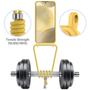 For Samsung Galaxy S25 5G Integrated Card Bag Solid Color Liquid Silicone Phone Case with Lanyard(Yellow)