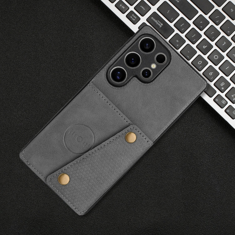 For Samsung Galaxy S25 Ultra 5G Double Buckle Card Slots Magnetic Phone Case(Grey)