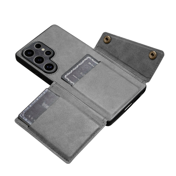 For Samsung Galaxy S25 Ultra 5G Double Buckle Card Slots Magnetic Phone Case(Grey)