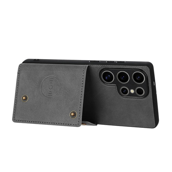 For Samsung Galaxy S25 Ultra 5G Double Buckle Card Slots Magnetic Phone Case(Grey)
