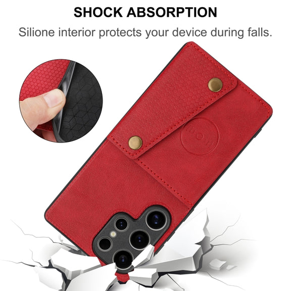 For Samsung Galaxy S25 Ultra 5G Double Buckle Card Slots Magnetic Phone Case(Grey)