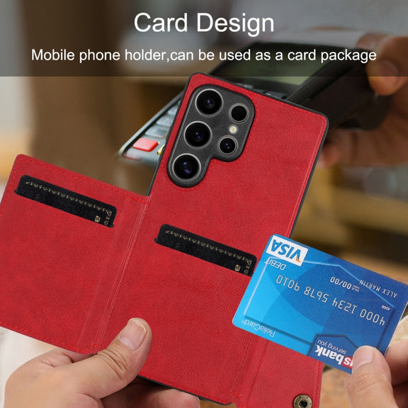 For Samsung Galaxy S25 Ultra 5G Double Buckle Card Slots Magnetic Phone Case(Grey)