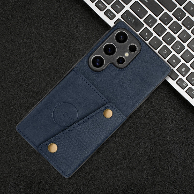 For Samsung Galaxy S25 Ultra 5G Double Buckle Card Slots Magnetic Phone Case(Blue)