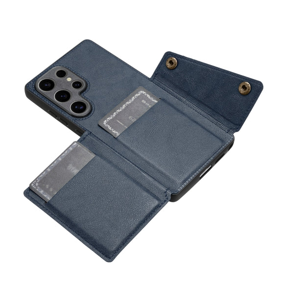 For Samsung Galaxy S25 Ultra 5G Double Buckle Card Slots Magnetic Phone Case(Blue)