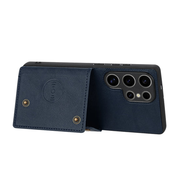 For Samsung Galaxy S25 Ultra 5G Double Buckle Card Slots Magnetic Phone Case(Blue)