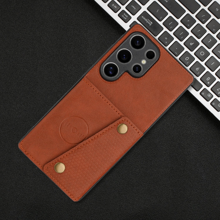 For Samsung Galaxy S25 Ultra 5G Double Buckle Card Slots Magnetic Phone Case(Brown)