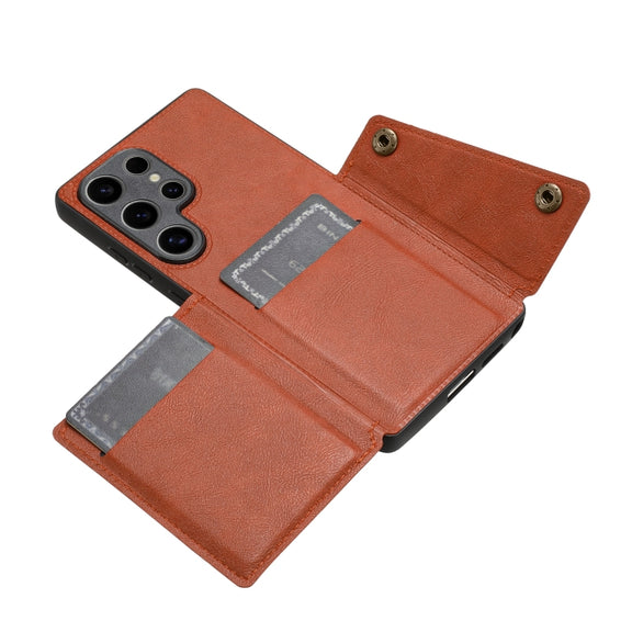 For Samsung Galaxy S25 Ultra 5G Double Buckle Card Slots Magnetic Phone Case(Brown)