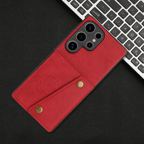 For Samsung Galaxy S25 Ultra 5G Double Buckle Card Slots Magnetic Phone Case(Red)