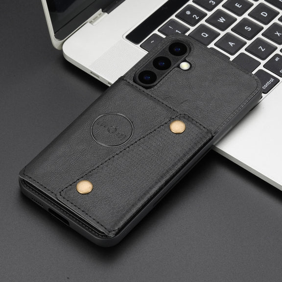 For Samsung Galaxy S25+ 5G Double Buckle Card Slots Magnetic Phone Case(Black)