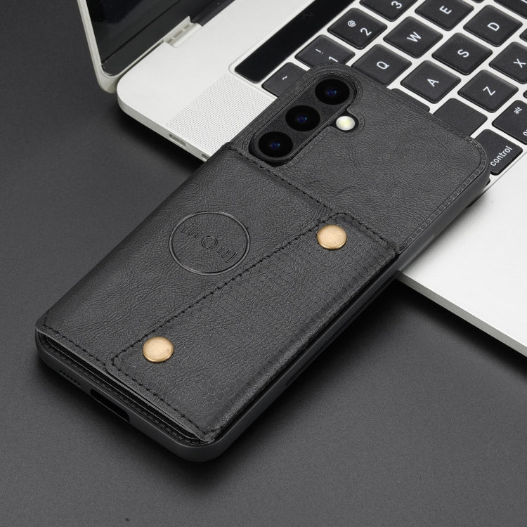 For Samsung Galaxy S25+ 5G Double Buckle Card Slots Magnetic Phone Case(Black)