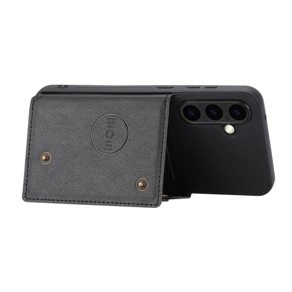 For Samsung Galaxy S25+ 5G Double Buckle Card Slots Magnetic Phone Case(Black)