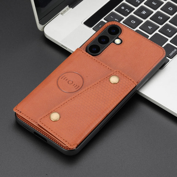 For Samsung Galaxy S25+ 5G Double Buckle Card Slots Magnetic Phone Case(Brown)
