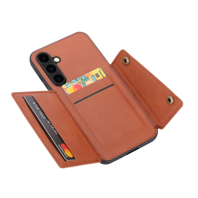 For Samsung Galaxy S25+ 5G Double Buckle Card Slots Magnetic Phone Case(Brown)